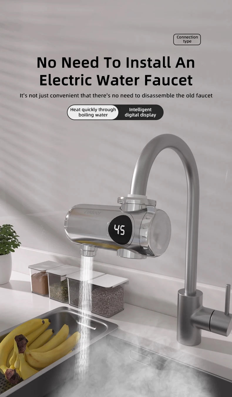 3000W Electric Water Heater Quick Install Instant Heating Faucet Hot and Cold Double Outlet Tap with Temperature Display 220V