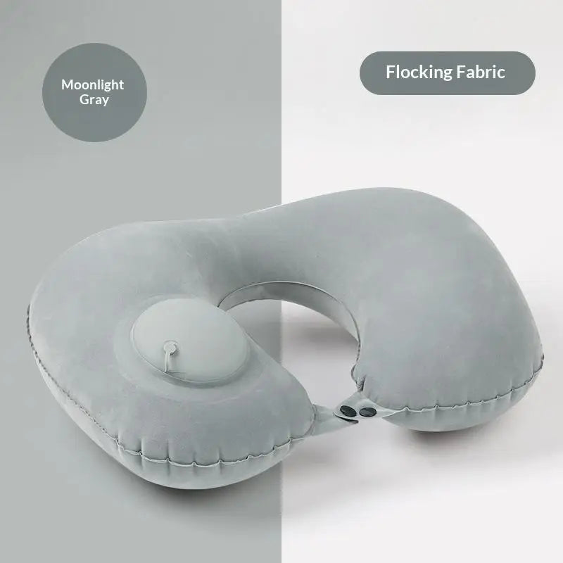 Portable Flocking Inflatable Neck Pillow Foldable Self Filled Travel Cushion Business Trip Camping Outdoor Accessory