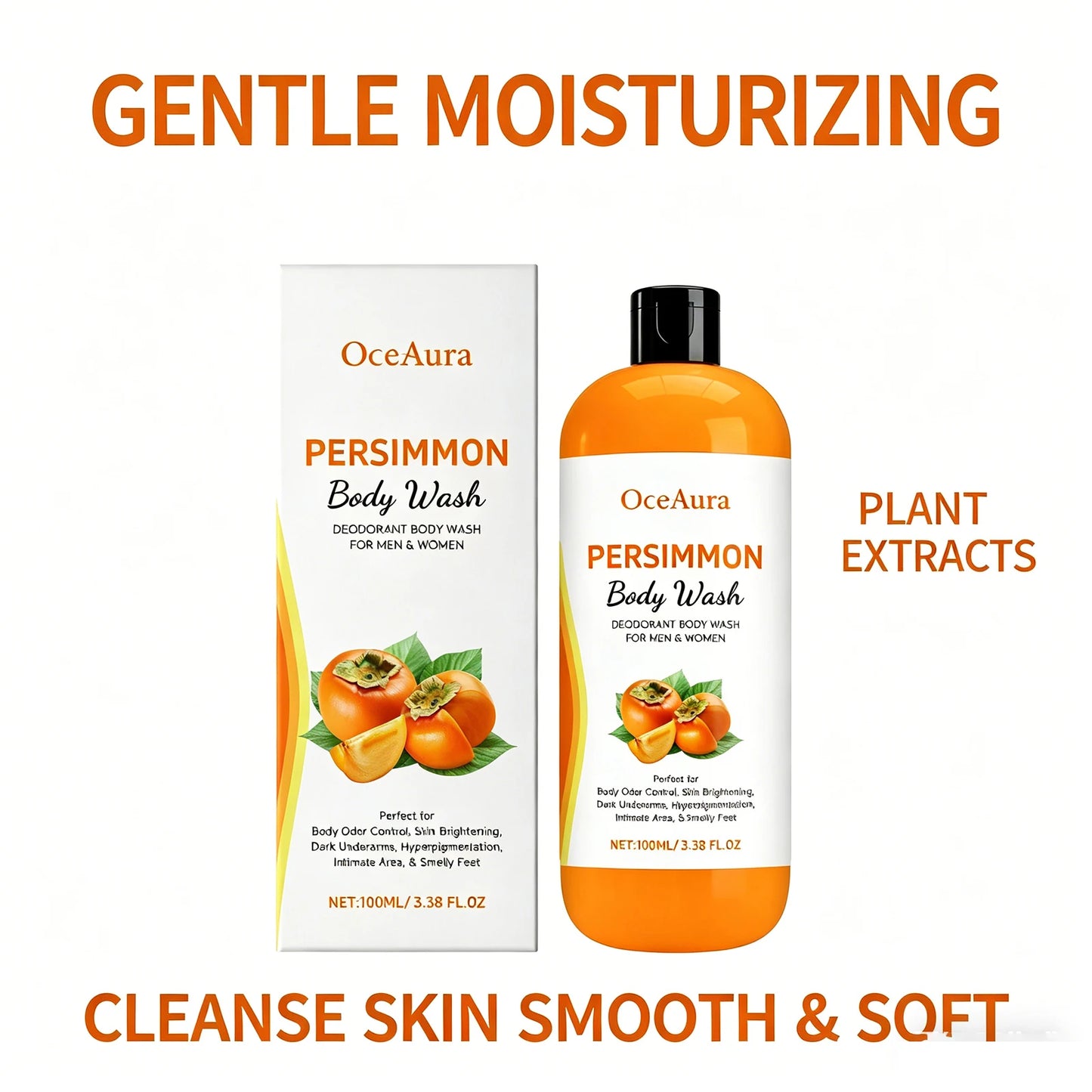 100ml Persimmon Body Wash Odor Eliminating Exfoliating Shower Gel Oil Control Smoothing Remove Dirt Sweat Lasting Body Cleanser