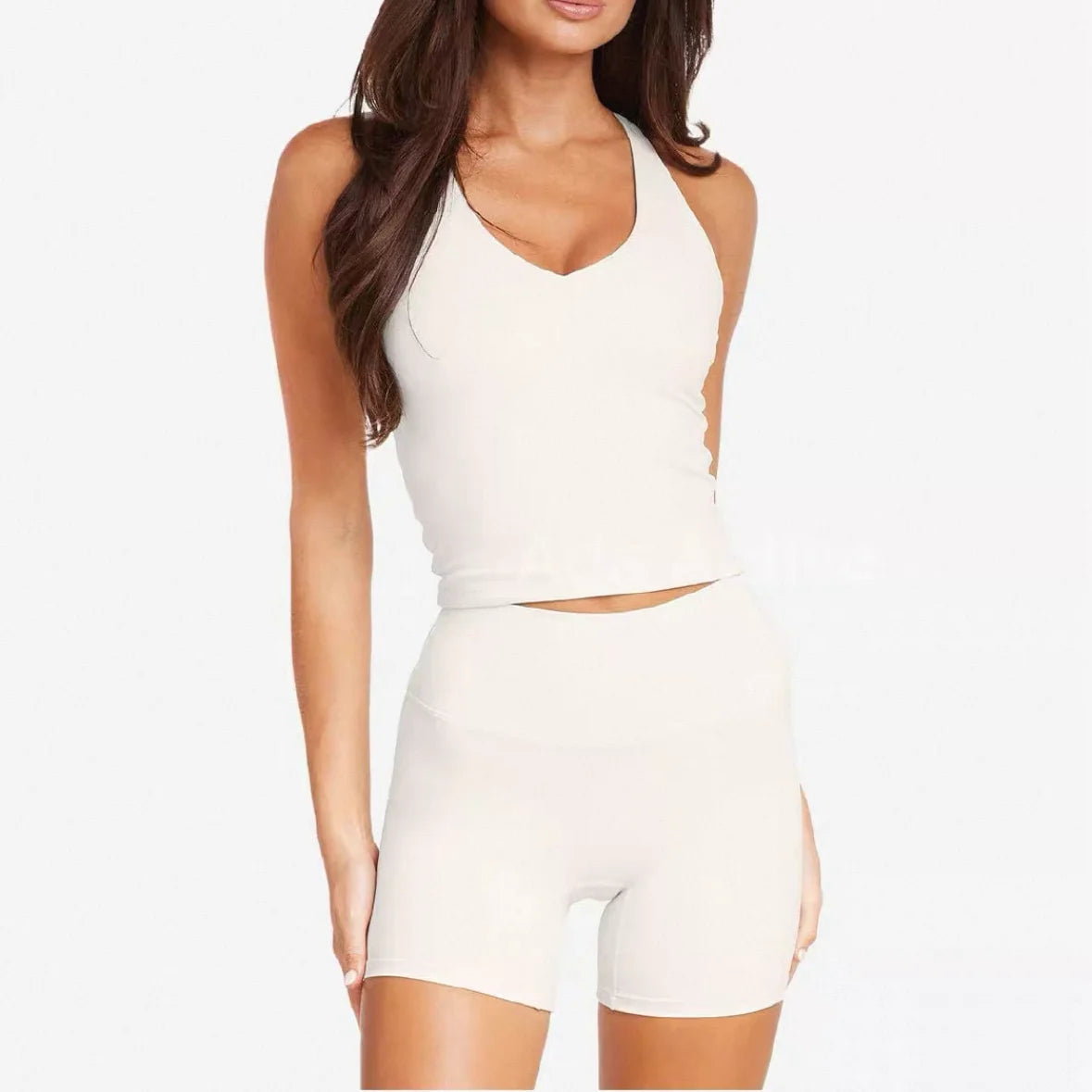 CSB Women Strappy Cross Back Cutout Tank Top High Waist Biker Shorts Yoga Leggings Gym Fitness Workout Separates Sportswear