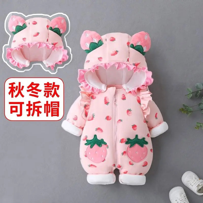 Jumpsuit Baby Winter Thickened Jumpsuit Newborn Boy Girl Removable Hood  Cuddling Clothes Quilted Princess Romper  Clothes