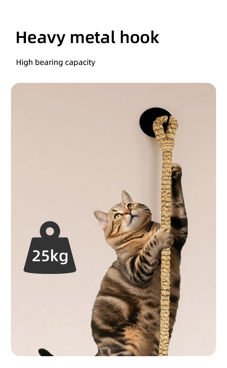 1pc wall-mounted cat scratcher with sisal rope, climbing ladder & play rope. Perfect indoor cat toy for all sizes