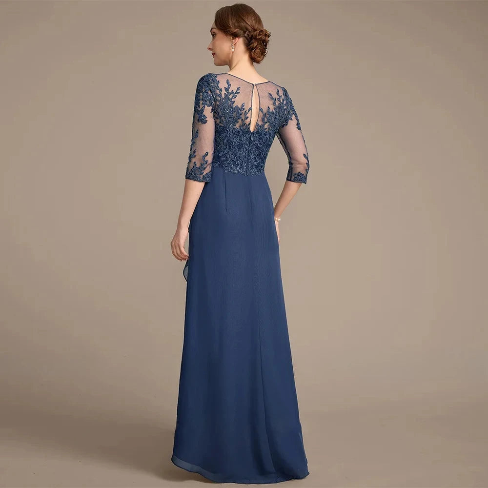 Mother of The Bride Dress 3/4 Sleeves Scoop Neck Sequined Applique Ruffles Wedding Guest Gown Woman Party Dress Customized