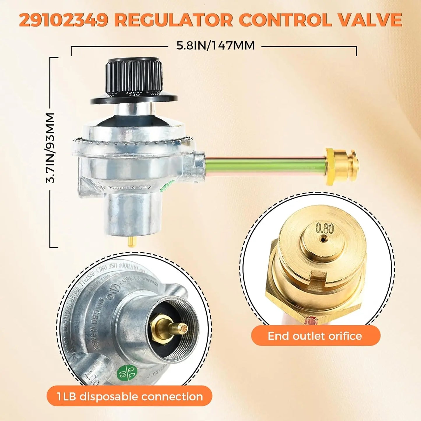 29102349 Grill Regulator Control Valve Compatible with Charbroil Grill2Go X200 Portable TRU - Infrared Liquid Propane Gas Grill