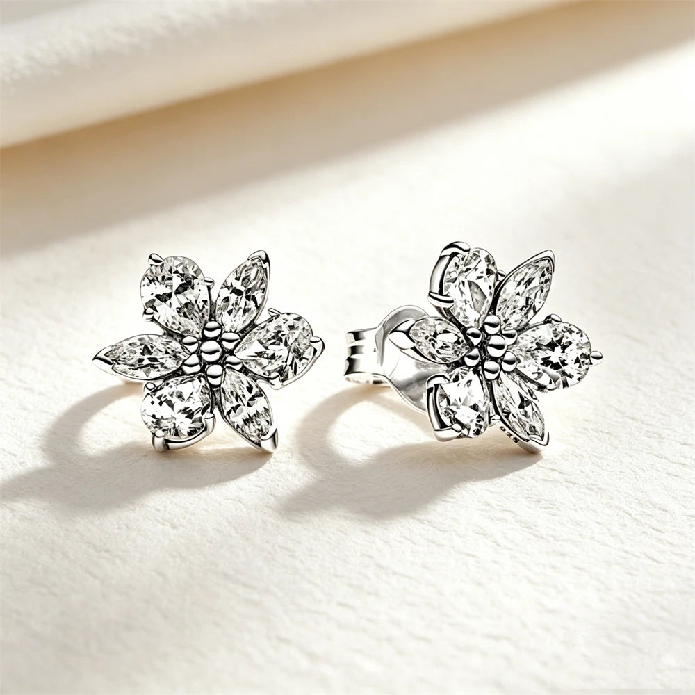 925 Sterling Silver Butterfly Flower Bee Lilac Leaf Zircon Earrings Suitable for Daily Wear as Women's Jewelry Holiday Gifts
