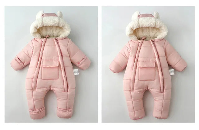 Newborn Baby Winter Hooded Romper Double Zippers Cotton-padded Warm Thicken Rompers Toddler Playsuit Infant One-piece Clothing