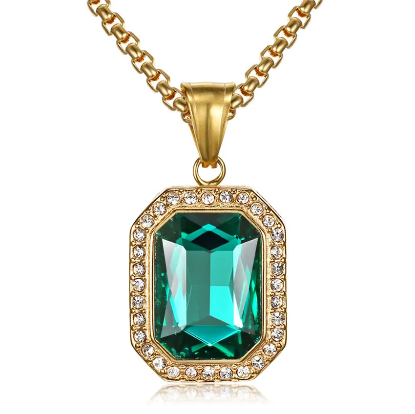 Hip Hop Iced Out Bling Square Pendant Gold Color Stainless Steel Rapper Party Necklace For Women Men Fashion Jewelry Gift 2025