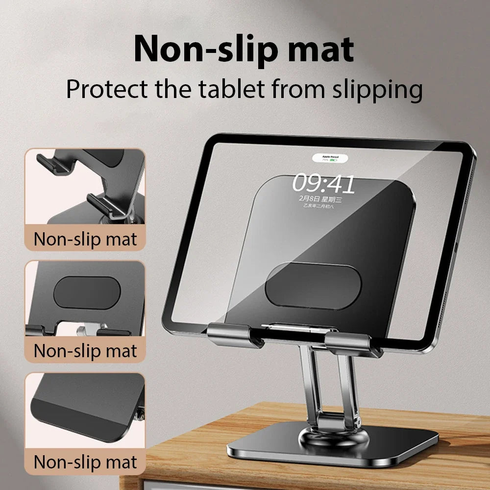 Tablet Holder Carbon Steel Stand with 360° Rotation Adjustable Stand For iPad Pro Air Mini Mobile Phone Desk Bracket 4-15 Inch