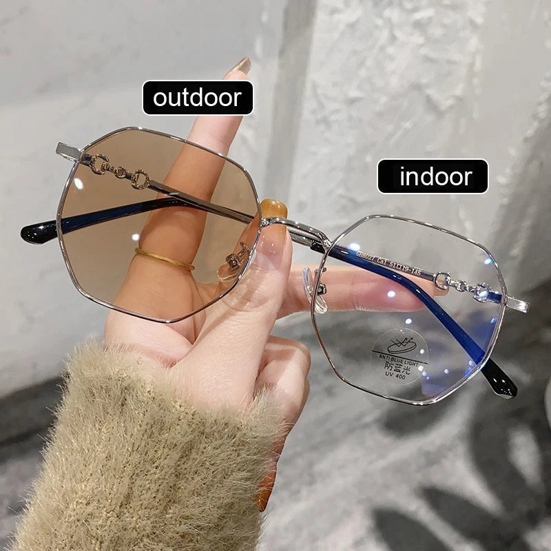 Women's Intelligent Photochromic Minus Diopter Glasses Outdoor Color Changing Sunglasses Trendy Myopia Prescription Eyeglasses
