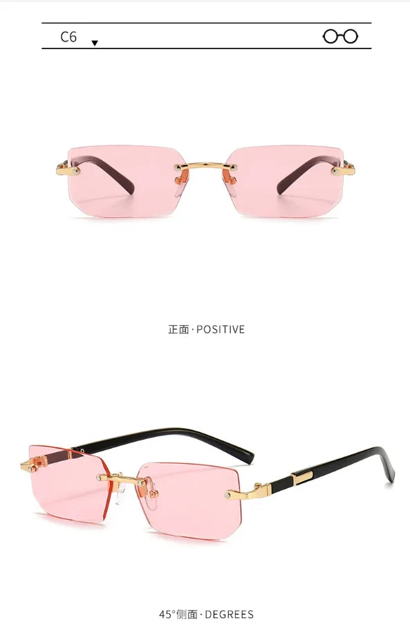 Rimless Sunglasses Rectangle Fashion Popular Women Men Shades Small Square Sun Glasses For Female Male Summer Traveling Glasses