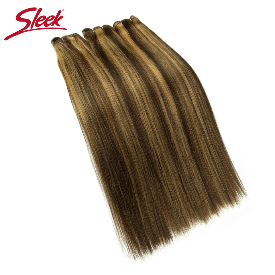 Sleek Peruvian Straight Human Hair Double Drawn Natural Human Hair Weave Bundles Natural Brown #27 #613 Remy Human Hair Bundle