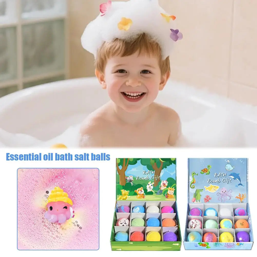 12PCS Flower Fruit Sea Salt Bubble Ball Bath Set with Surprise Toy,Kid Bath Gift Ocean gentle & safe Bath Bubble Ball Set ﻿
