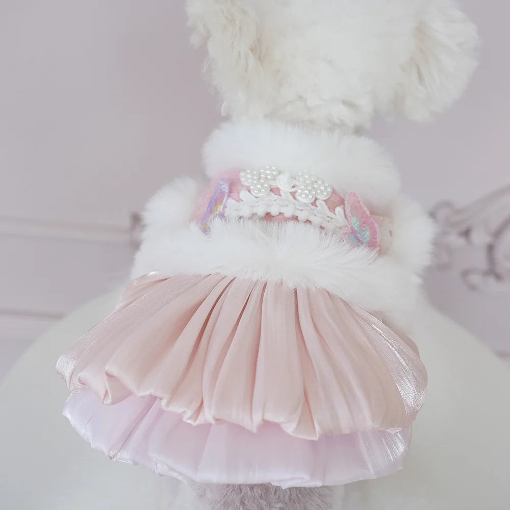 Pet Flannel Dress Rabbit Butterfly Tang Dress Princess New Year Small Medium Dog Coat Puppy Clothes Chinese Style Pet Skirt