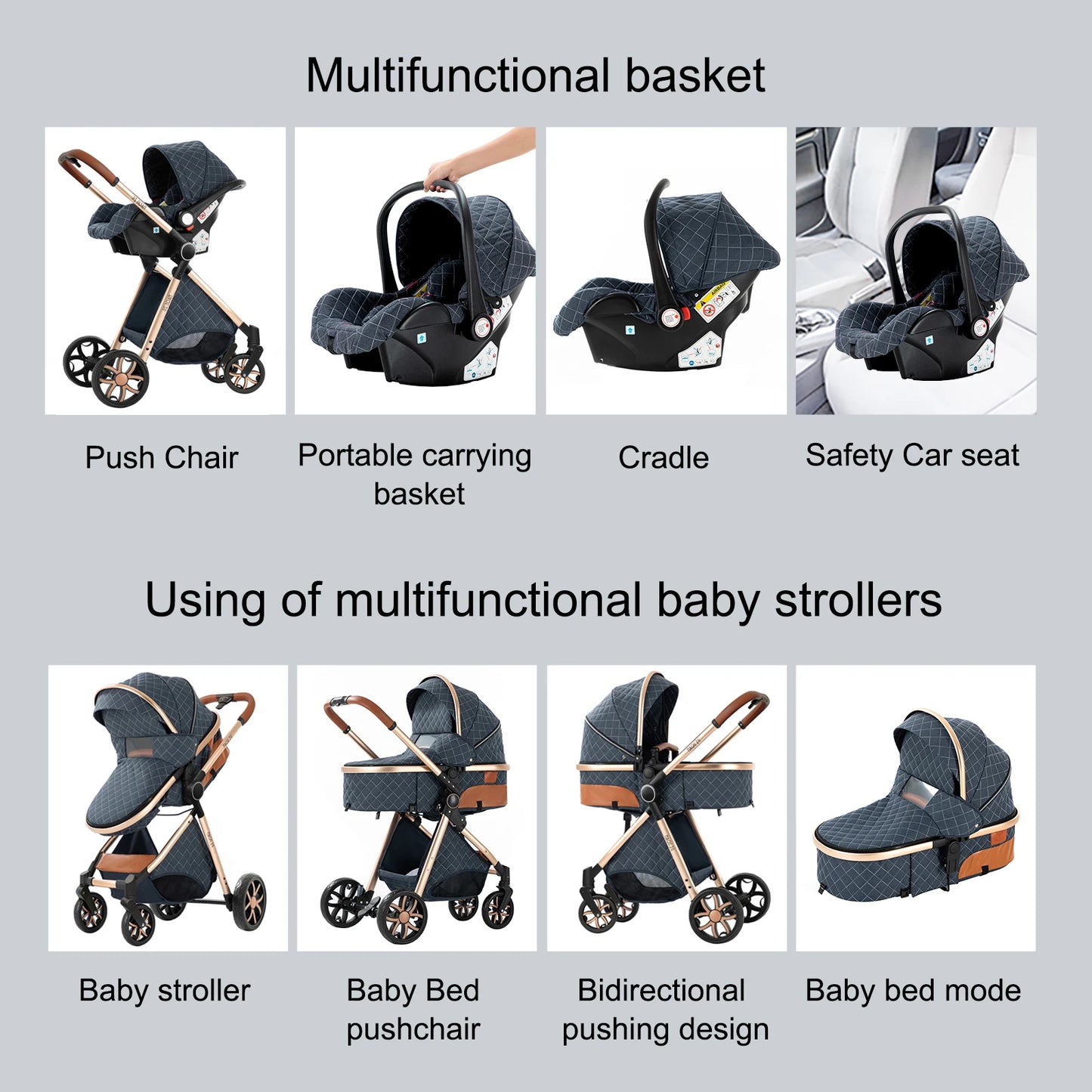 Baby stroller 3 in 1 for newborn Lightweight baby stroller cars for child car seat compact baby stroller foldable baby stroller
