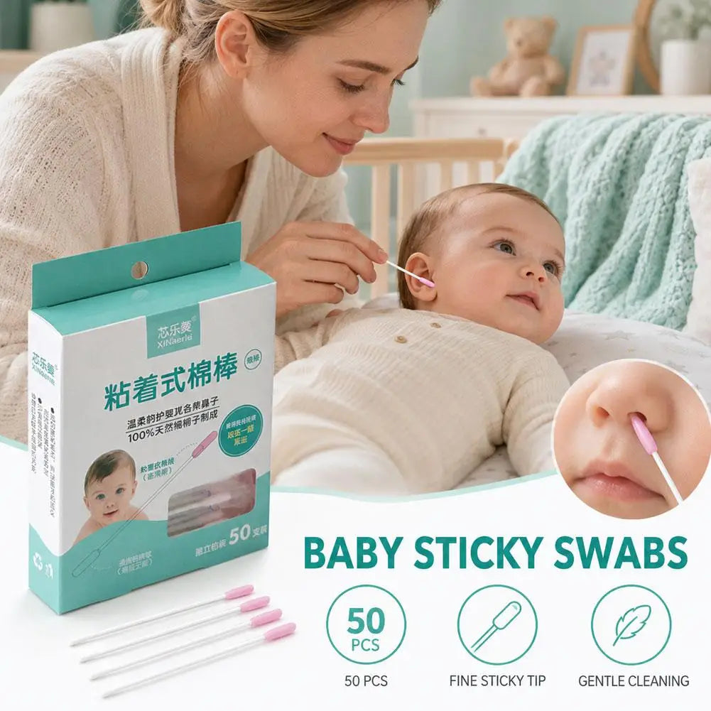 Sticks Cotton 50PCS Organic Baby Cotton Swabs Paper Buds for Baby Ear Nose Clean Ultra Safe Hypo-allergenic Biodegradable