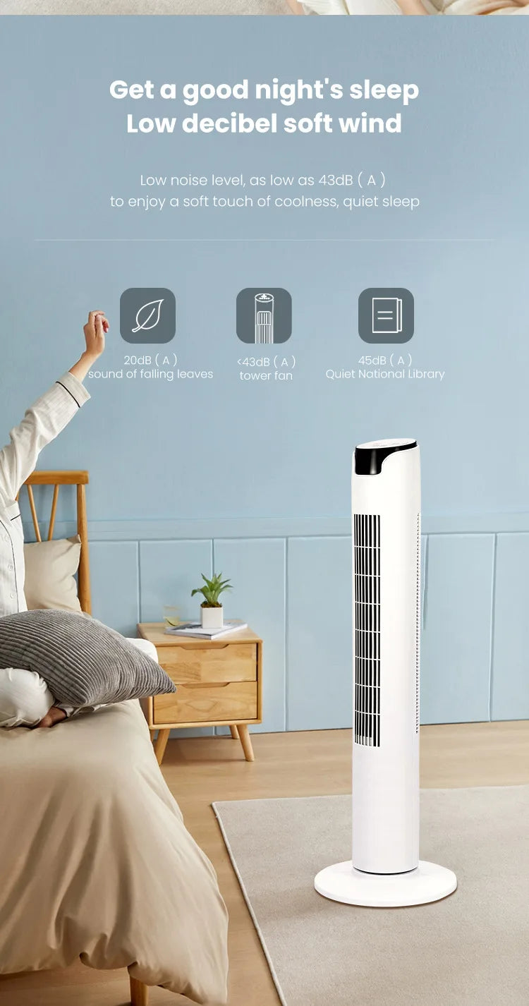Electric Tower Fan Leafless Blades Remote Control US Plastic Household Floor Fan Box Installation Air Cooling Feature