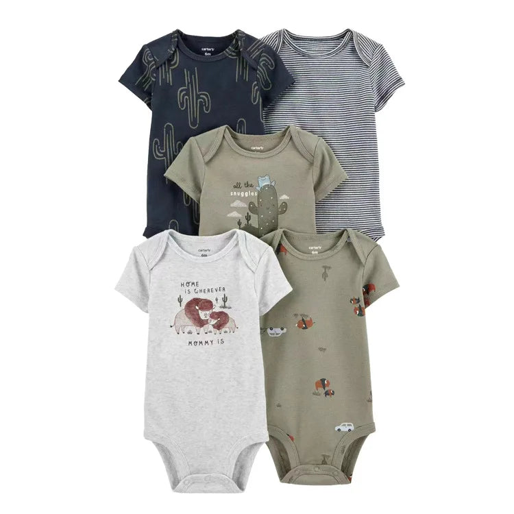 LIEMEI (Baby 0-24M)5 pcs Baby New  Romper Summer Onesie Pajama Cotton Boy Girl Clothes Newborn Zipper Footies Jumpsuit Short-Sle