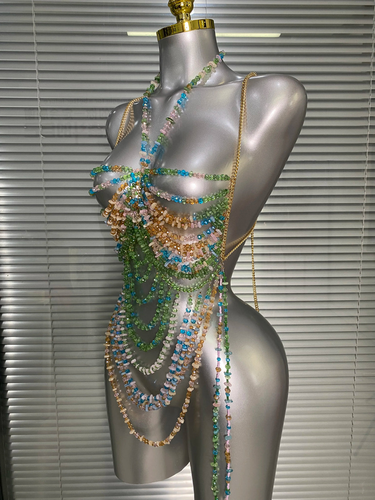 Crystal Rhinestone Tassel Body Chain Harness Bra for Women Multi-layer Shiny Gemstone Body Jewelry Sexy Halter Neck Bikini Chest