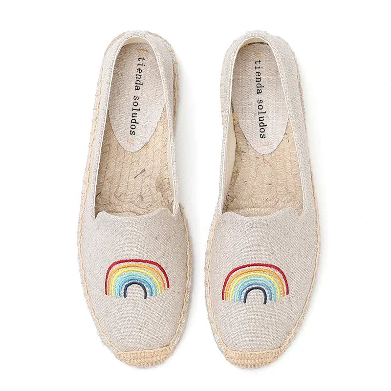 Women's Casual Flats Shoes with Embroidered Hemp Flat Platform Round Toe Spring/Autumn Comfortable
