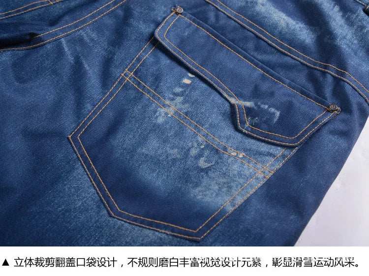 style denim ski pants suspenders denim ski pants men's skating snowboard waterproof, windproof and warm ski pants