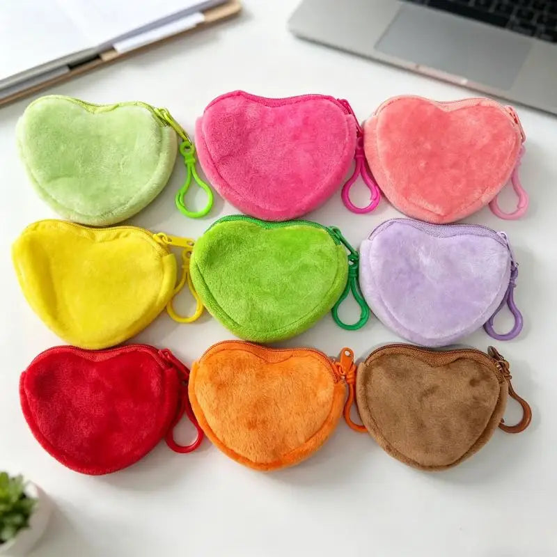 Solid Plush Heart Coin Purse Women's Cute Wallet ID Card Bag Keychain Minimalist Coin Bag Kawaii Wallets For Women Gift