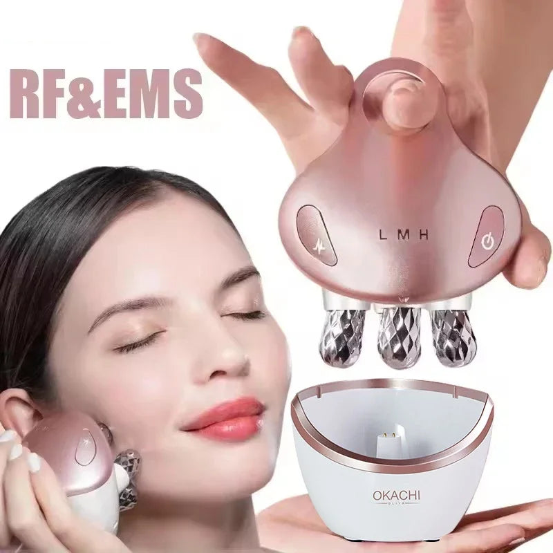 4D Massage Head Home Use Facial Device EMS 5 in 1 Facial Massager Promote Face Cream Absorption 5 Light Color Modes Beauty Tools