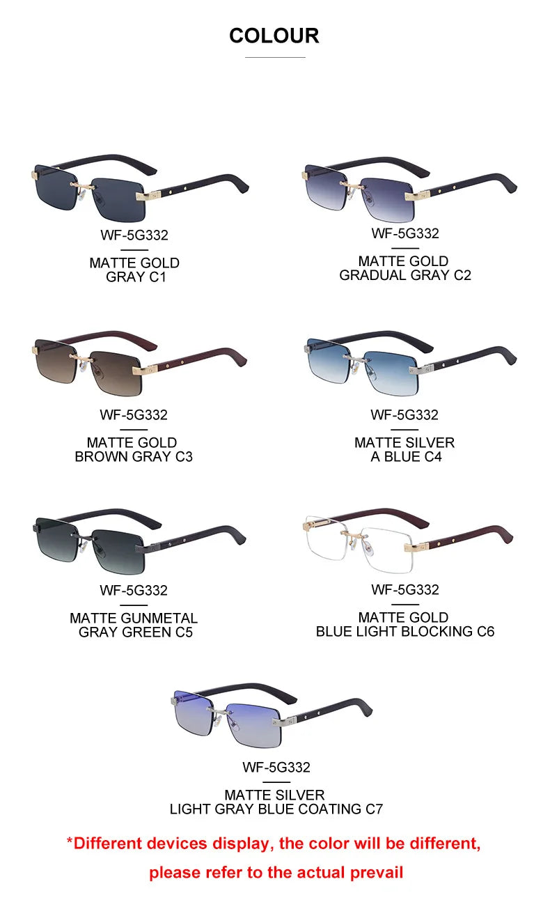Fashion Rectangle Rimless Sunglasses Men 2026 Luxury Brand Designer Square Small Frame Sun Glasses Male Driving Eyewear Shades