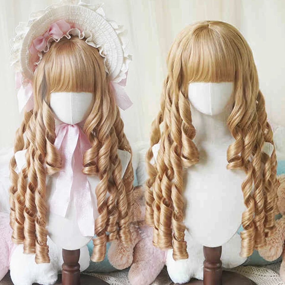 Synthetic Long Curly Wavy Lolita Wig with Bangs Wig Girl Cute Ombre Pink Blonde Black Cosplay Party Halloween Harajuku Wig