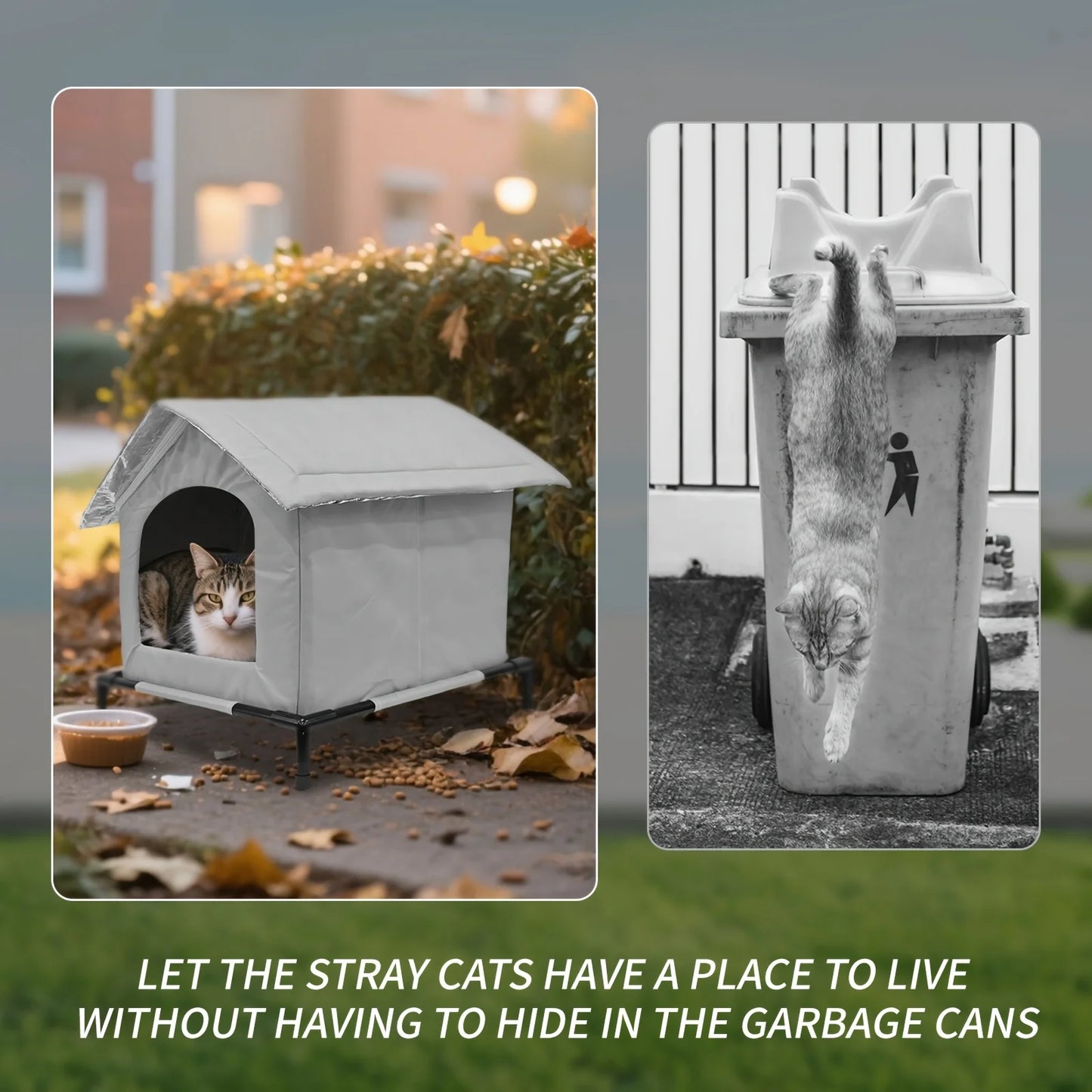 Outdoor Cat Shelter Heated Cat House Waterproof Insulated with Elevated Base Feral Cats Shelter Street House In Winter Yard