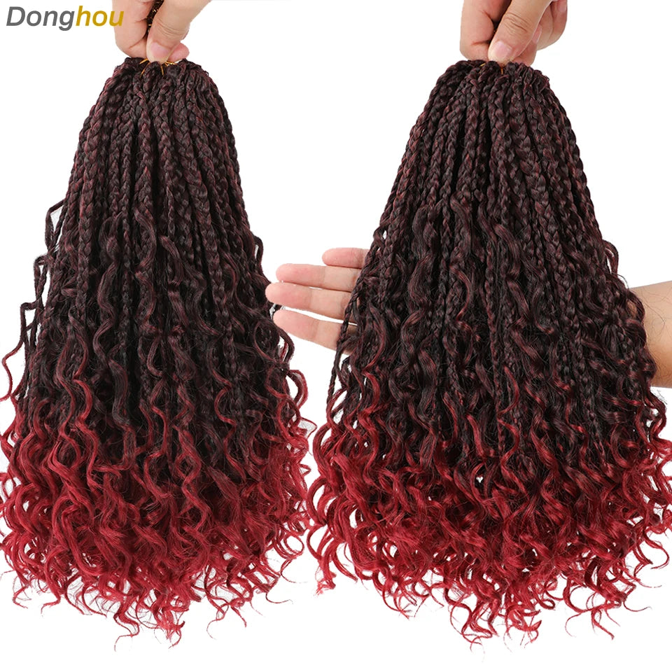 14 18 24 Inch Boho Box Braids Crochet Braids Curly Ends 1B 30 27 #4 Bug 8 Colors Ombre Goddess Bohemian Box Braids Crochet Hair