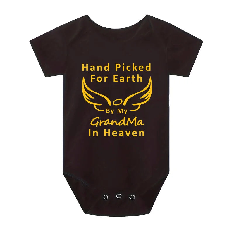 Hand Picked for Earth By My Grandpa/grandma in Heaven Baby Bodysuit Romper Summer Short Sleeve Jumpsuit Onesies