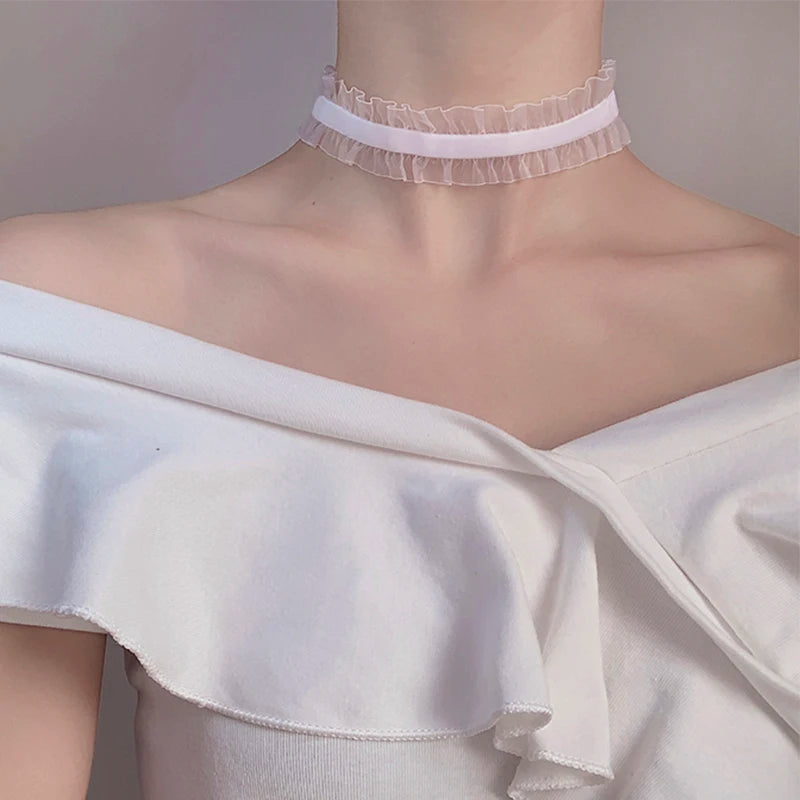 Sweet New Wavy Flower White Lace Imitation Pearl Pendant Clavicle Chain Choker Necklace for Women Wedding Jewelry