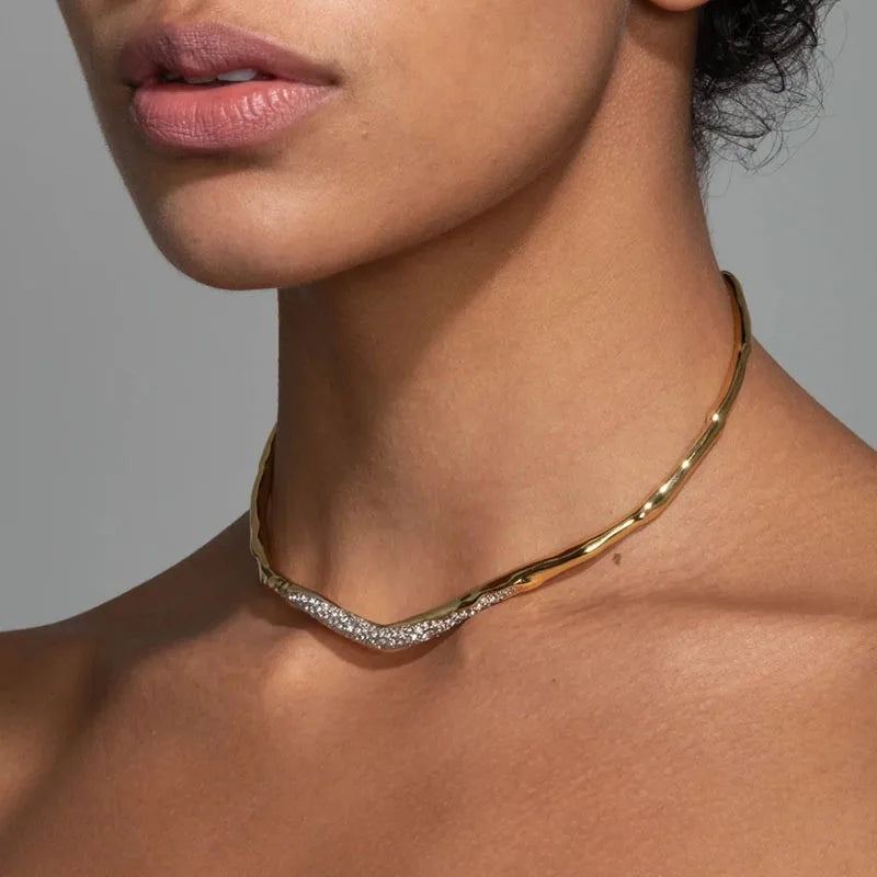 Modern Jewelry European and American Design Glass With Metal Irregular Necklace For Women Female Cool Trend Accessories Hot Sale