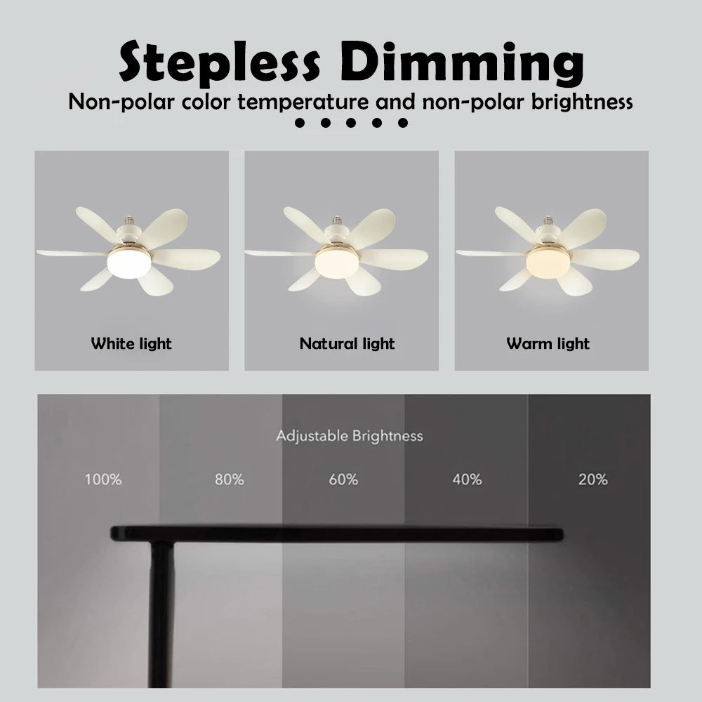 Home LED Ceiling Fan Light E26 E27 Base 3-colour Adjustable Wireless Remote Control 52CM Ceiling Fan Lamp for Bedroom Living