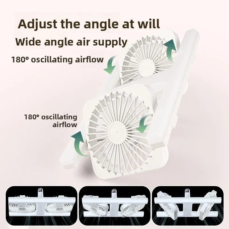 E27 LED Fan Light with Remote Dimming Speed Control Dual Head Silent Fan for Kitchen Bathroom Air Circulation Ceiling Lamp Bulb