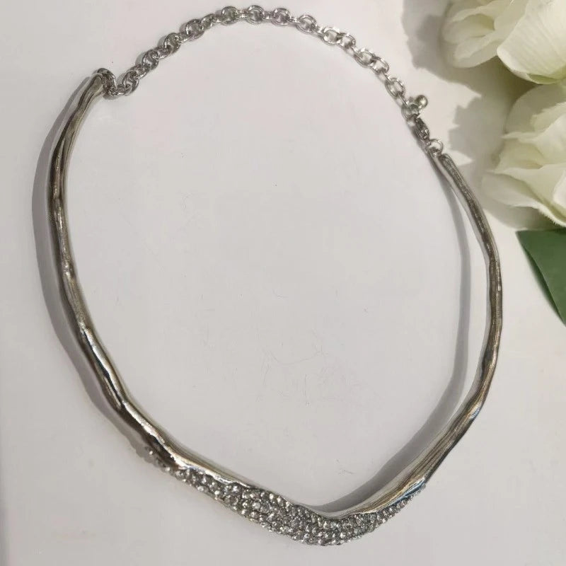 Modern Jewelry European and American Design Glass With Metal Irregular Necklace For Women Female Cool Trend Accessories Hot Sale