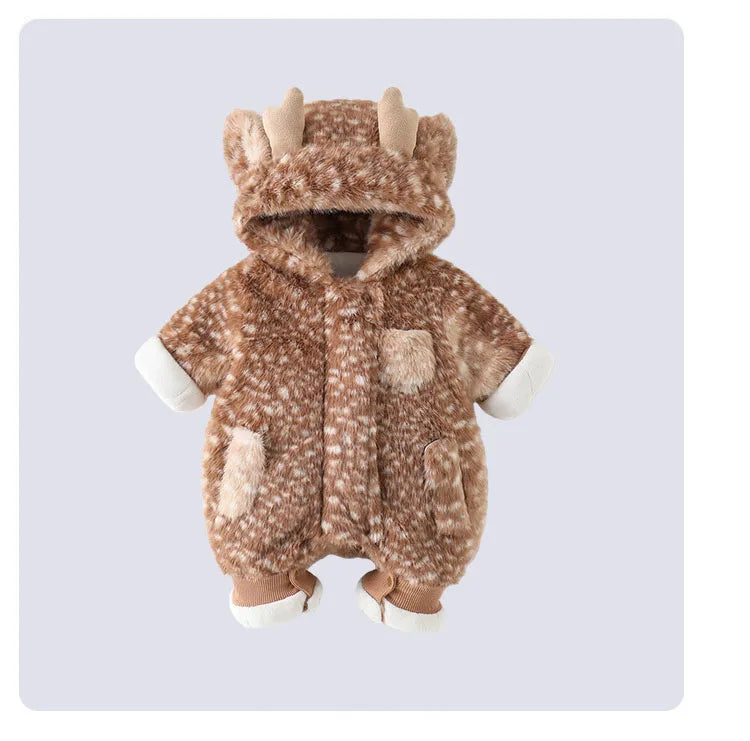IYEAL  Baby Winter Thick Fleece Jumpsuit Christmas And New Year Jumpsuit Baby Super Cute Cotton Coat Outdoor Warm Jacket