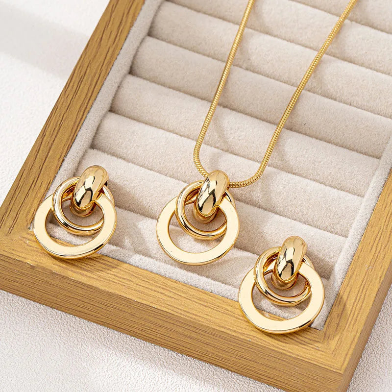3Pcs/Set Fashionable Metal Geometric Circle Women's Jewelry Set, Versatile Design, Suitable for Daily Wear and Various Occasions