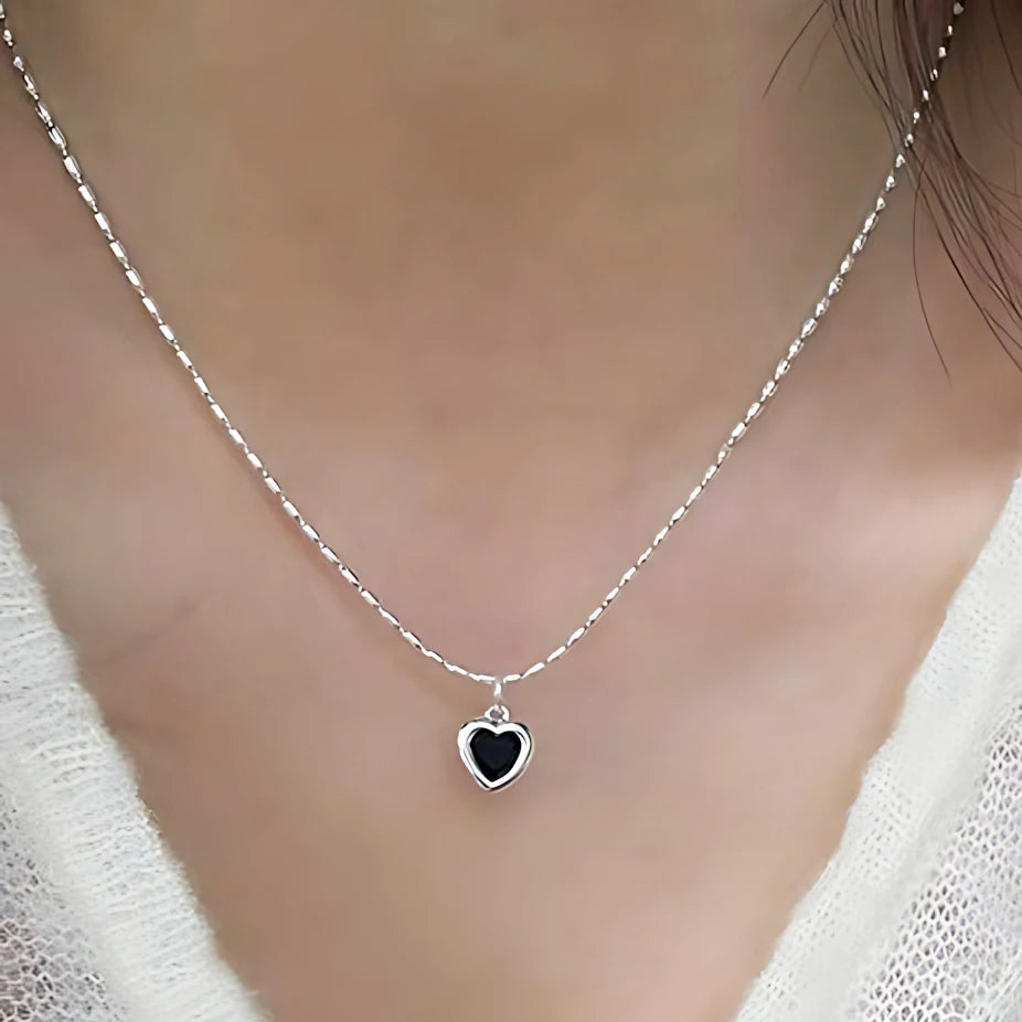 VENTFILLE  925 Sterling Silver Black Agate Necklace for Women Girl Snake Bone Chain Water Drop Jewelry Gift Dropshipping