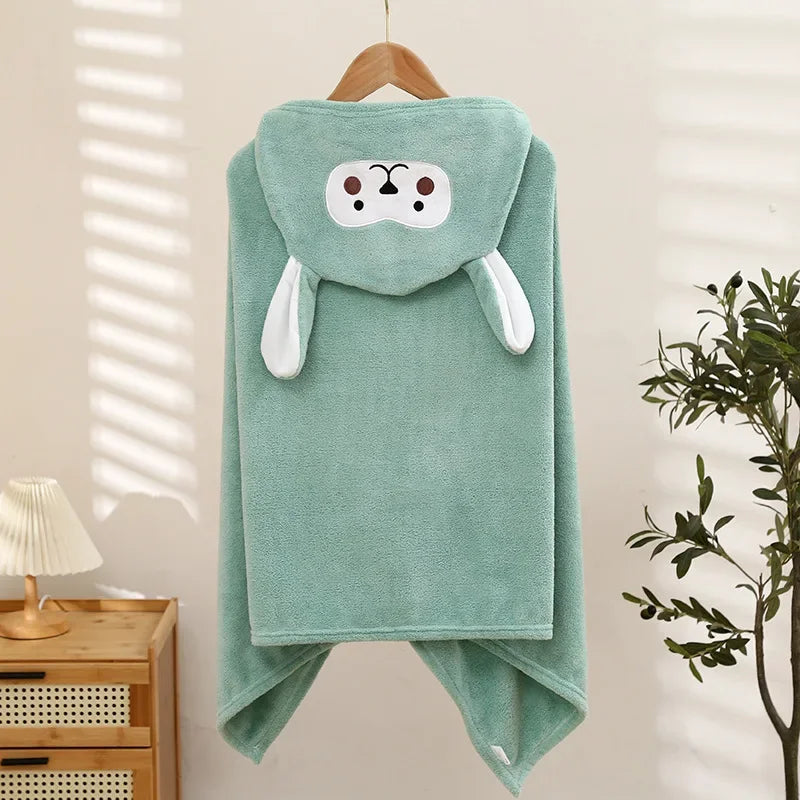 Children Hooded Bath Towel Coral Fleece Super Absorbent Quick Dry Soft Cartoon Cape Towel For Baby Bathroom