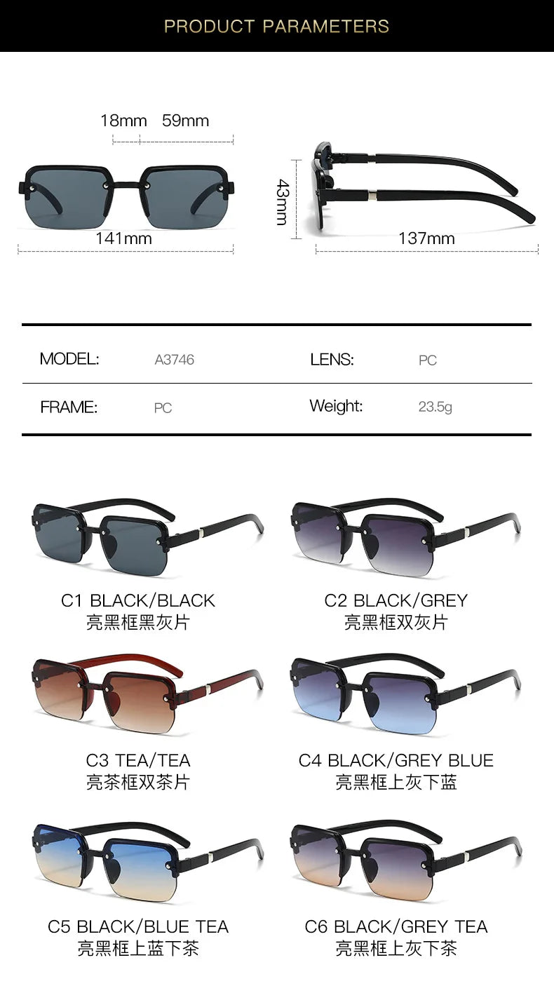 Rimless Sunglasses Rectangle Fashion Popular Men Shades Small Square Sun Glasses For Female Male Summer Traveling Oculos