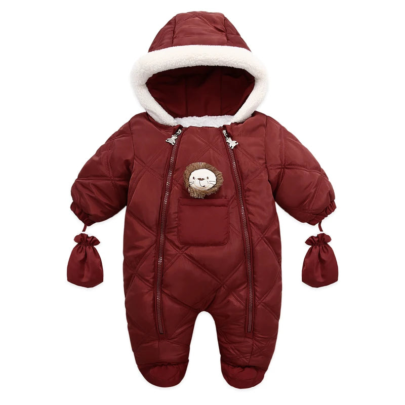 Ircomll Hight Quality Newborn Baby Winter Clothes Snowsuit Warm Fleece Hooded Romper Cartoon Lion Jumpsuit Toddler Kid Outfits