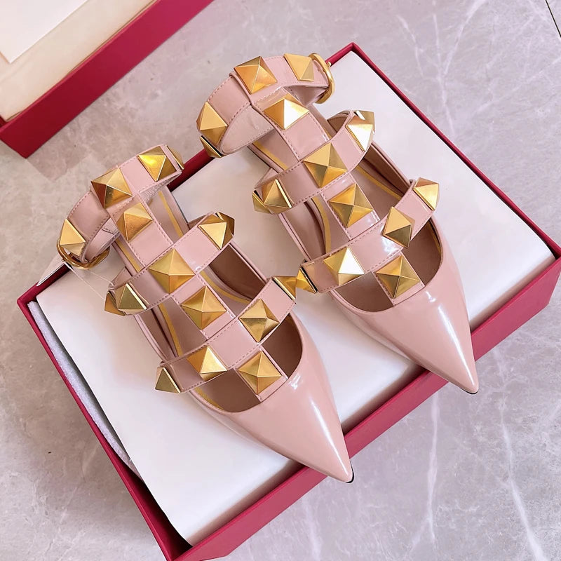 Women's Fashion Rivet High Heels 2023 Spring/Summer New Baotou Sandals Pointed Single Shoes