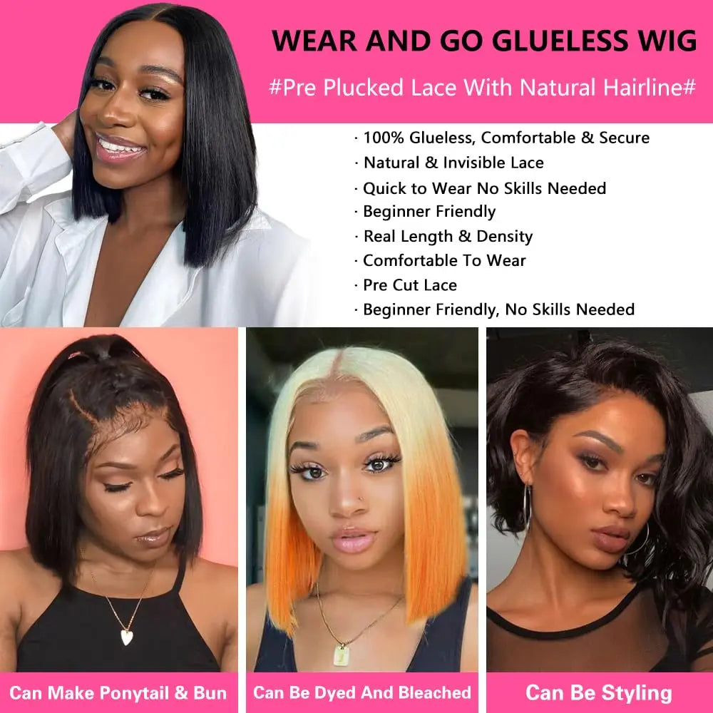 2026 New Wear And Go Glueless Wigs Human Hair Bob Straight Front Wigs Human Hair Upgraded No Glue Front Wigs For Women