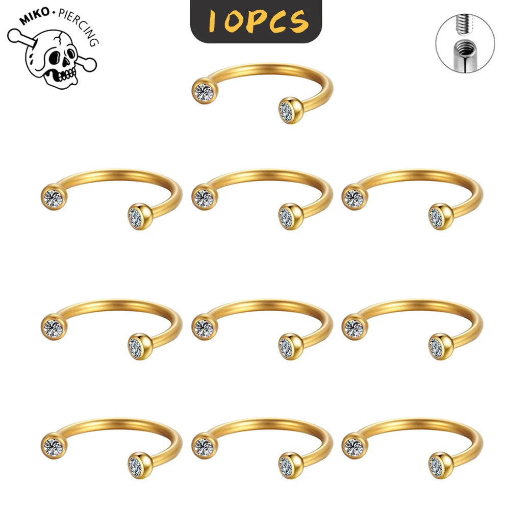 10Pcs ASTM F136 Titanium Horseshoe Piercing Intemal Thread Nose Ring U Shape Hoop Ear Septum Helix Lip Tragus Piercing Jewelry