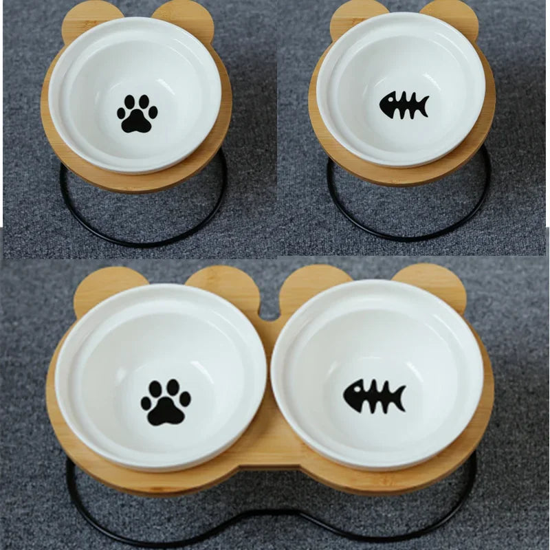 Ceramic Cat Bowl Cat Food Feeder Dog Bowls Drinking Water Bowl Cervical Protection Pet Supplies Ceramic Double Cat Bowls