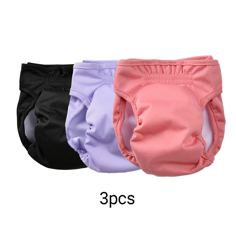 3pcs Female Dog Diapers Washable Reusable Puppy Nappies Physiological Pants Adjustable Pet Sanitary Panties Short for Girl Dogs