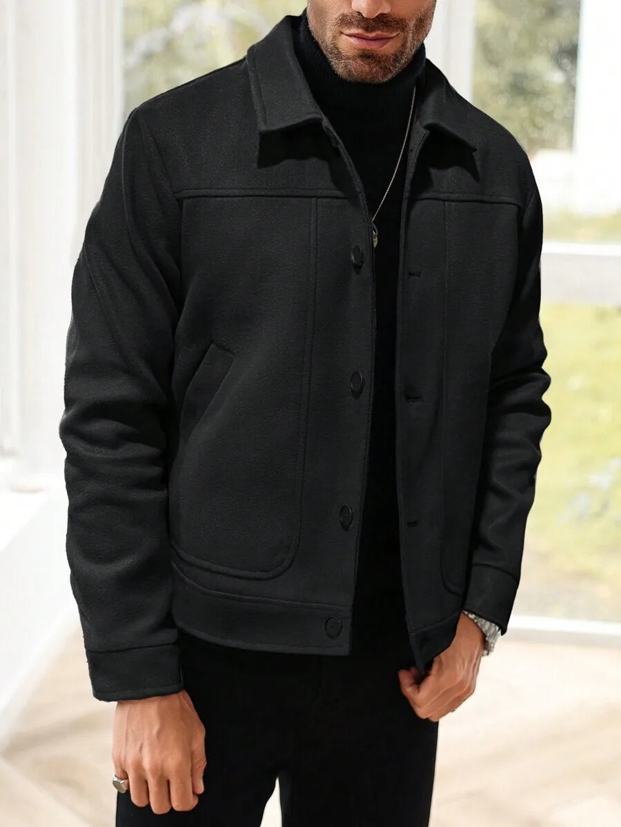 Luxury Businees Male Woolen Jackets Fashion Lapel Button-down Solid Color Long Sleeve Coats Trendy High Quality Outerwears S-2XL