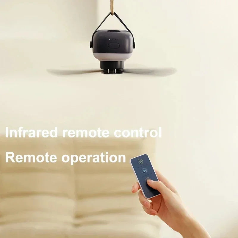 Portable Ceiling Fans Outdoor Camping Fan Tent Ventilator Cooler Rechargeable Electric Fan Remote Control LED Lighting