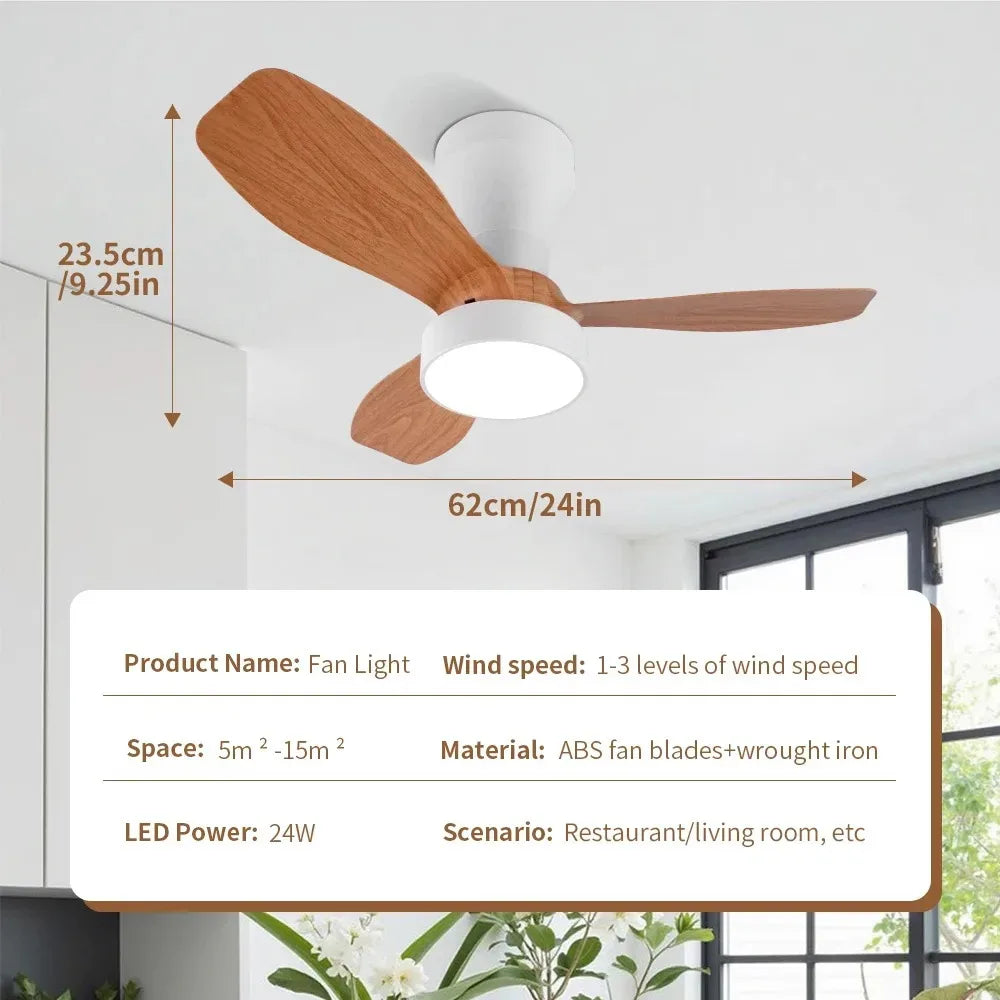 Ceiling Fan Light with Remote Control Lighting Ceiling Small Three Leaf for Bedroom Dining Room Kitchen Garage LED Fan Light